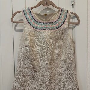 Julie Brown NYC Metallic Gold Brocade Beaded Sleeveless Blouse Sz 4